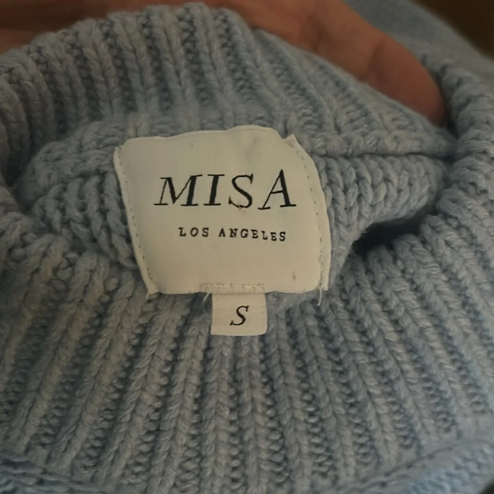 Misa Los Angeles Sanja Open Shoulder Mock Neck Sweater Blue small
